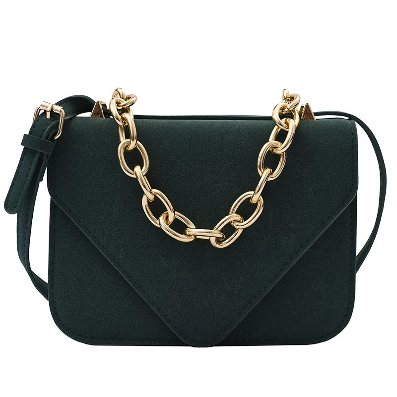 Nubuck Flap Clutch Purse with Metal Chain Shoulder Bag