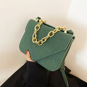 Nubuck Flap Clutch Purse with Metal Chain Shoulder Bag