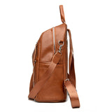 Zipper Backpack PU Leather Waterproof Bag College Student Bag