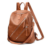 Zipper Backpack PU Leather Waterproof Bag College Student Bag