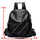 Zipper Backpack PU Leather Waterproof Bag College Student Bag