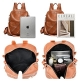 Zipper Backpack PU Leather Waterproof Bag College Student Bag