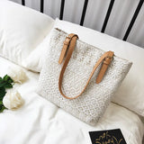 Bohemian Straw Bag Lace Top-Handle Large Capacity Rattan Beach Tote Bucket