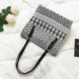 Bohemian Straw Bag Lace Top-Handle Large Capacity Rattan Beach Tote Bucket