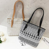 Bohemian Straw Bag Lace Top-Handle Large Capacity Rattan Beach Tote Bucket