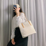Bohemian Straw Bag Lace Top-Handle Large Capacity Rattan Beach Tote Bucket