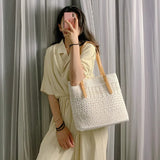 Bohemian Straw Bag Lace Top-Handle Large Capacity Rattan Beach Tote Bucket