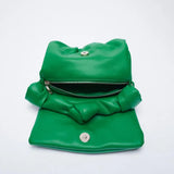 Ruched Women Handbags Shoulder Bags Soft Pu Leather Crossbody Bag - Green