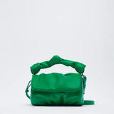 Ruched Women Handbags Shoulder Bags Soft Pu Leather Crossbody Bag - Green