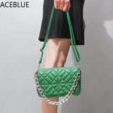 Thick Chains PU Leather Crossbody Shoulder Bag Quilted Lady Handbag Clutch