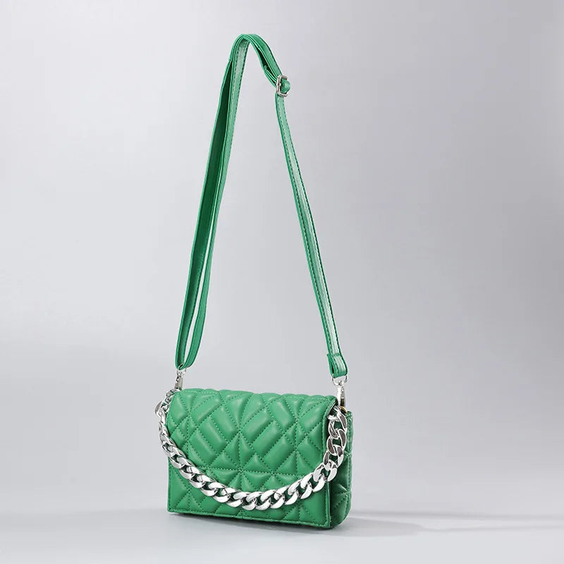 Thick Chains PU Leather Crossbody Shoulder Bag Quilted Lady Handbag Clutch