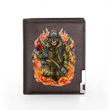 Firefighter Skeleton Leather Wallet Men Women Billfold Slim Credit Card Money Ba