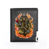 Firefighter Skeleton Leather Wallet Men Women Billfold Slim Credit Card Money Ba