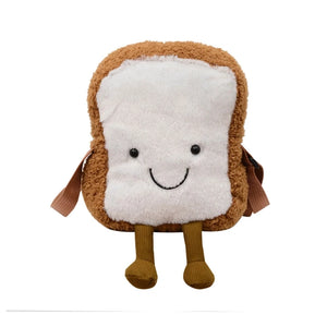 Toast Bread Plush Purse Messenger Bag for Office School Travel