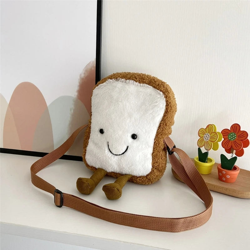 Toast Bread Plush Purse Messenger Bag for Office School Travel