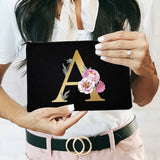 Floral Alphabet Print Makeup Bags Bridesmaid Cosmetic Case