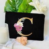 Floral Alphabet Print Makeup Bags Bridesmaid Cosmetic Case