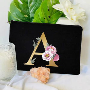 Floral Alphabet Print Makeup Bags Bridesmaid Cosmetic Case