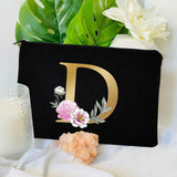 Floral Alphabet Print Makeup Bags Bridesmaid Cosmetic Case