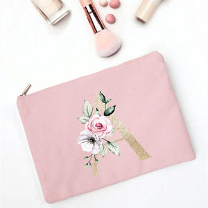 Floral Letter Print Bridesmaid Makeup Bag Cosmetic Bags Bridal Party Make Up Cas