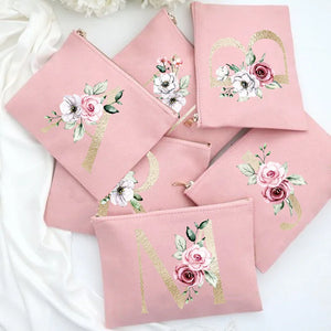 Floral Letter Print Bridesmaid Makeup Bag Cosmetic Bags Bridal Party Make Up Cas