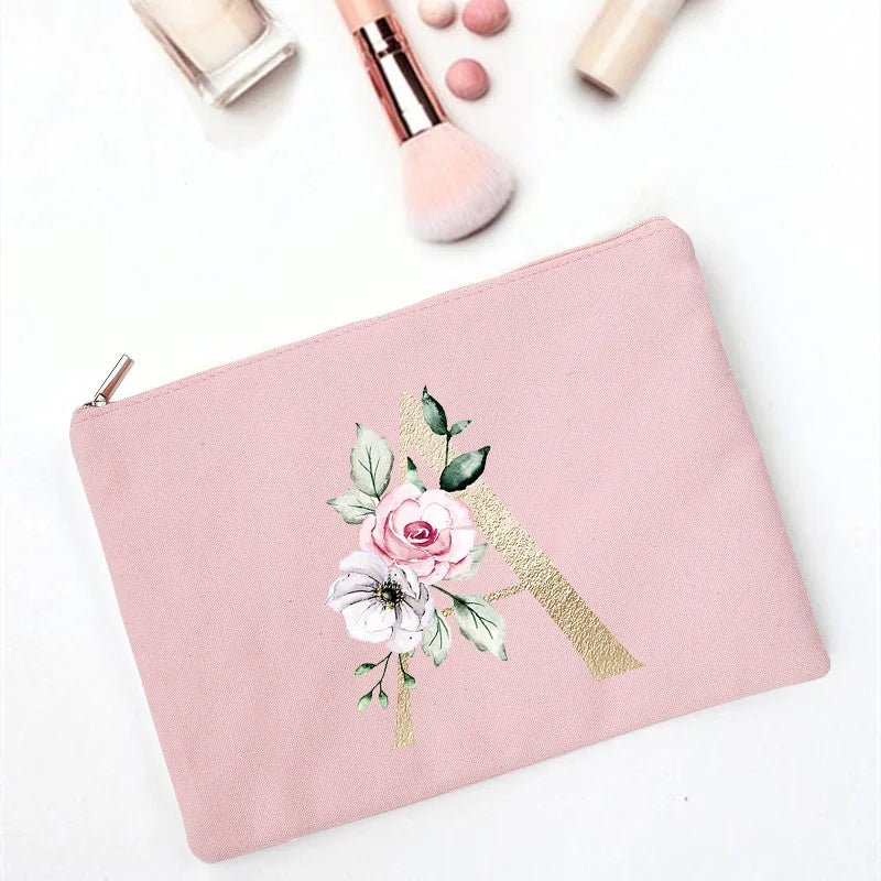 Floral Letter Print Bridesmaid Makeup Bag Cosmetic Bags Bridal Party Make Up Cas