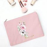 Floral Letter Print Bridesmaid Makeup Bag Cosmetic Bags Bridal Party Make Up Cas