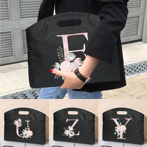 Pink Flower Letter Conference Tablet Bag Business Handbag