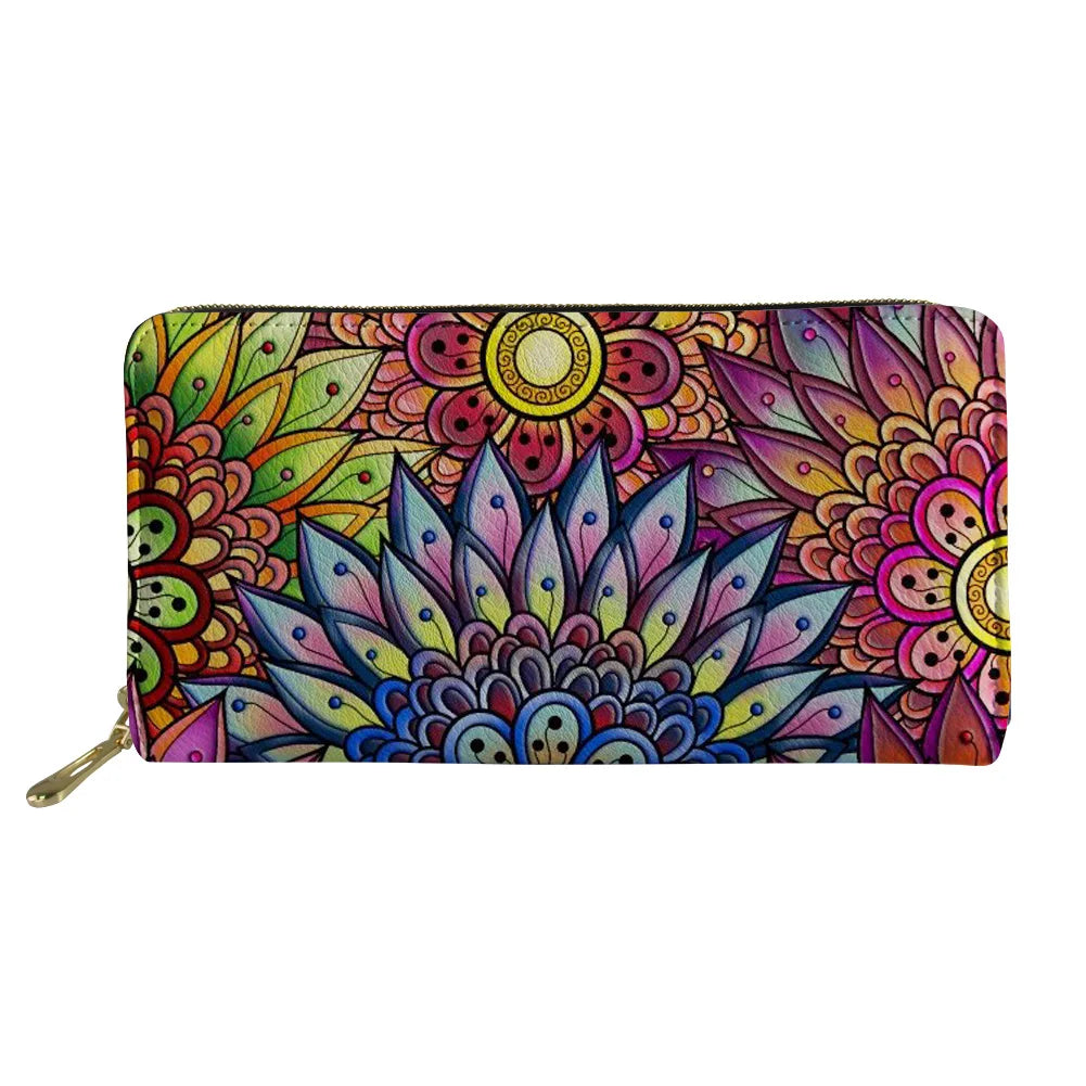 Colorful Boho Floral Print Long Wallet Zipper Phone Bag Girls Clutch Purse