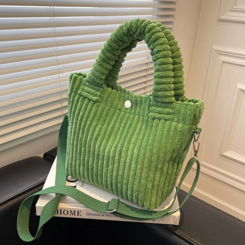 Corduroy Bucket Bag Women Plush Purses Handbags Ladies Tote