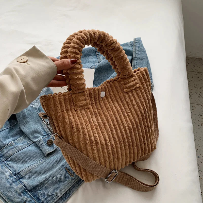 Corduroy Bucket Bag Women Plush Purses Handbags Ladies Tote