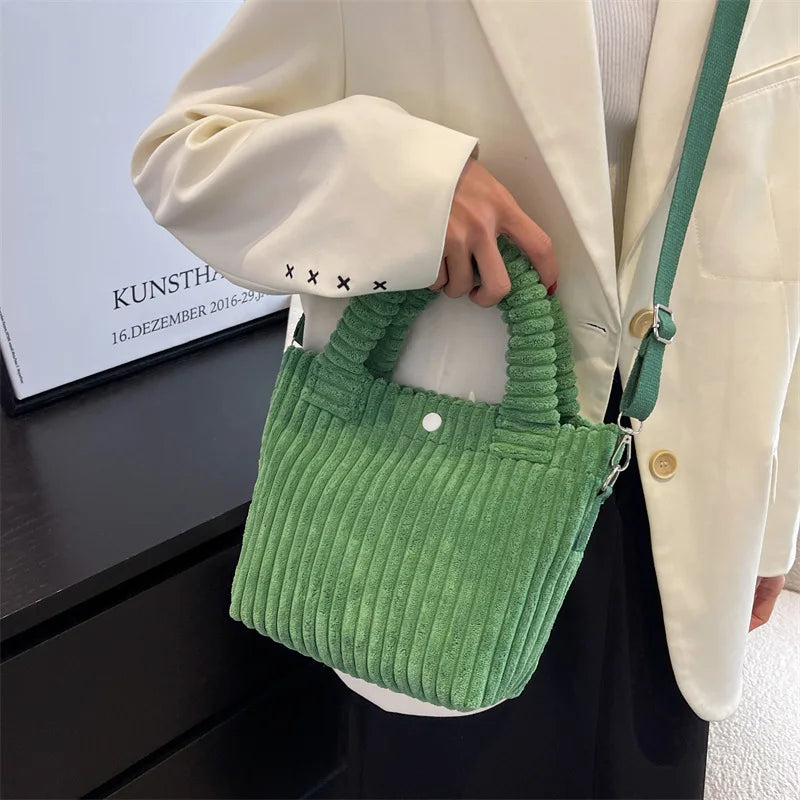 Corduroy Bucket Bag Women Plush Purses Handbags Ladies Tote