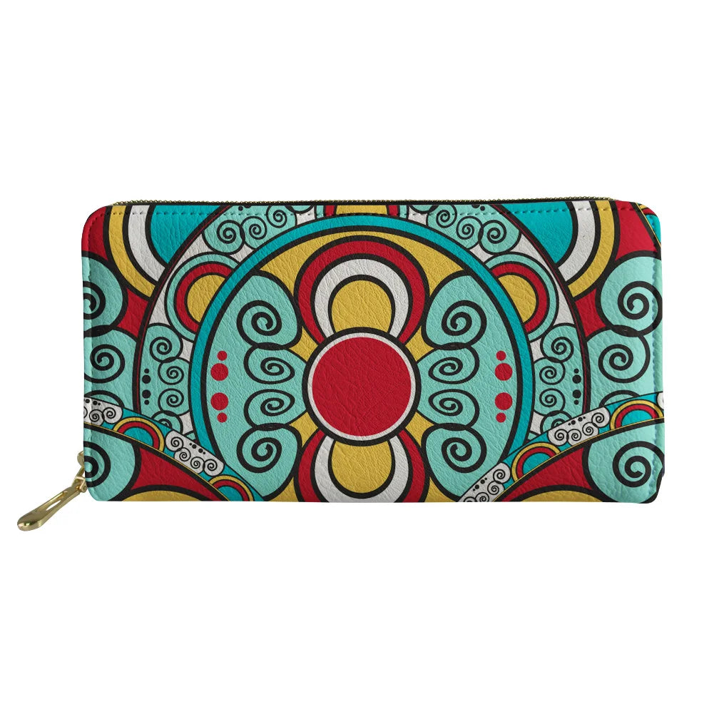Boho Floral Print Long Wallet Zipper Phone Bag for Girls Clutch Purse