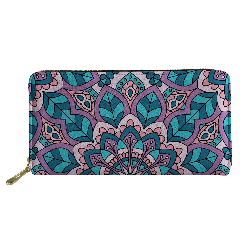 Boho Floral Print Long Wallet Zipper Phone Bag for Girls Clutch Purse