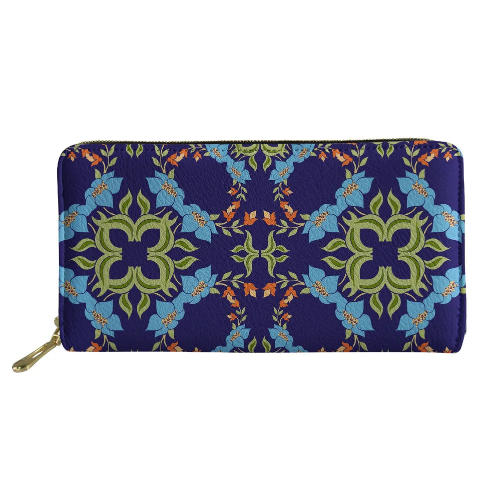 Boho Floral Print Long Wallet Zipper Phone Bag for Girls Clutch Purse