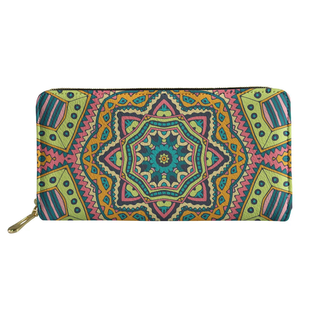 Boho Floral Print Long Wallet Zipper Phone Bag for Girls Clutch Purse