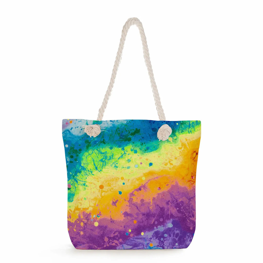 Watercolor Print Tote Bag Bright Colors Handbag for Women