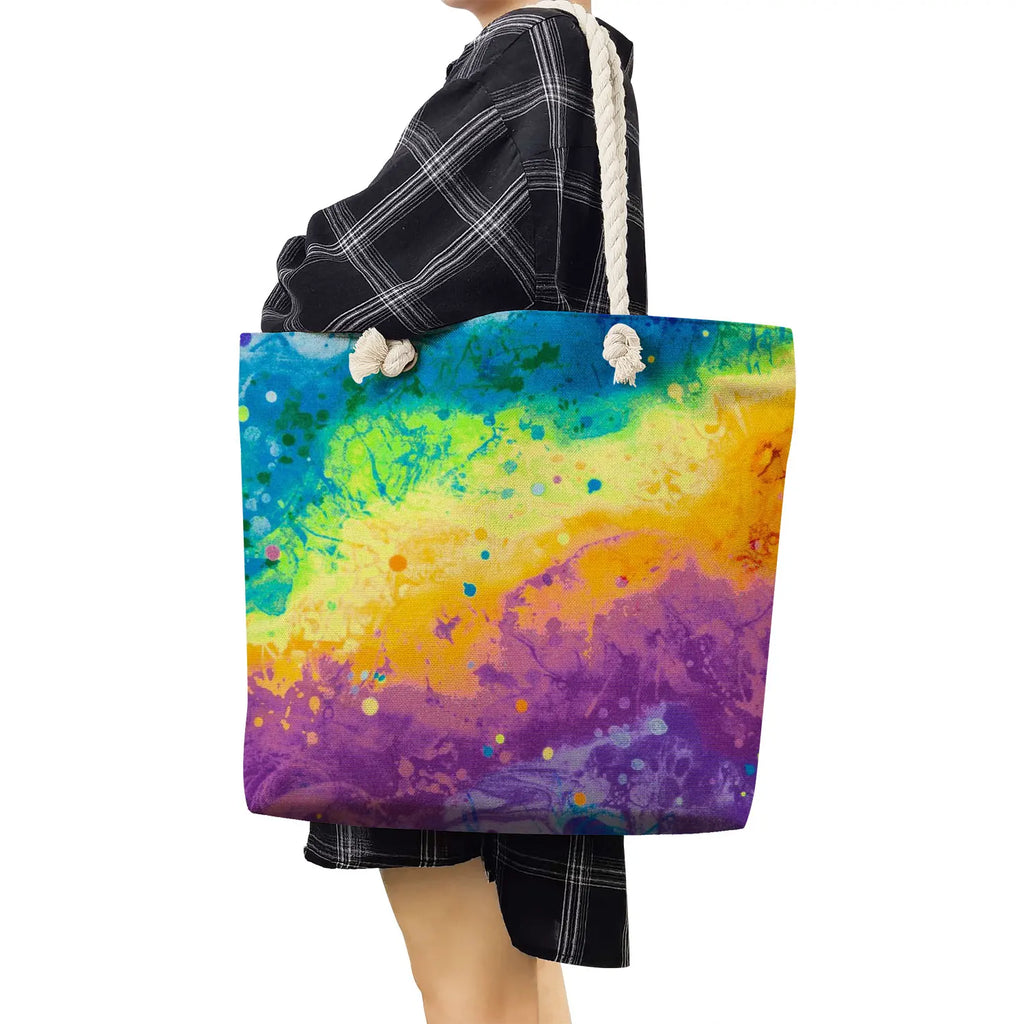 Watercolor Print Tote Bag Bright Colors Handbag for Women