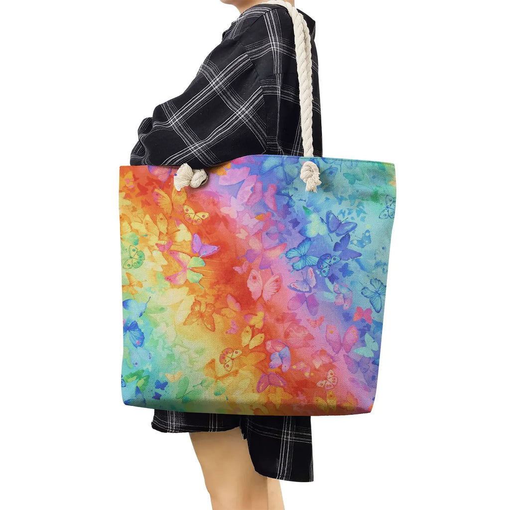 Watercolor Print Tote Bag Bright Colors Handbag for Women