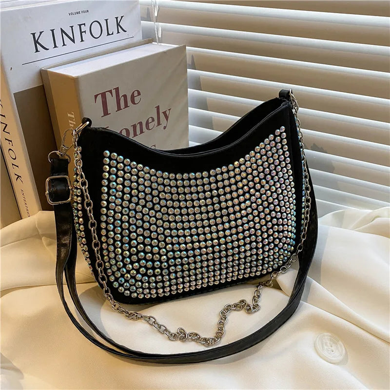 Diamond Shoulder Bag Chains Decor Crossbody Messenger Handbag Totes