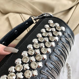 Bright Diamonds Women's Chain Shoulder Bag Fringe Leather Handbag