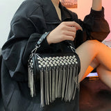 Bright Diamonds Women's Chain Shoulder Bag Fringe Leather Handbag