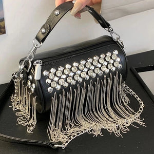 Bright Diamonds Women's Chain Shoulder Bag Fringe Leather Handbag