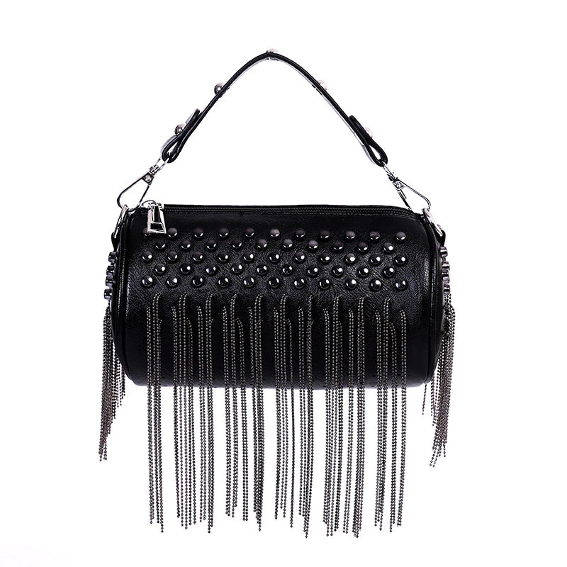 Bright Diamonds Women's Chain Shoulder Bag Fringe Leather Handbag