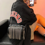 Bright Diamonds Women's Chain Shoulder Bag Fringe Leather Handbag