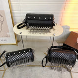Bright Diamonds Women's Chain Shoulder Bag Fringe Leather Handbag