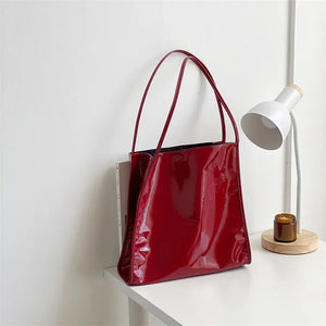 Bright PU Leather Women Shoulder Bag Large Capacity Female Tote Handbag