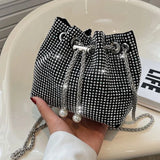 Rhinestone Shoulder Bag Drawstring Bucket Handbag