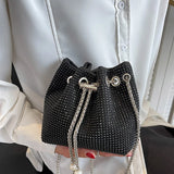Rhinestone Shoulder Bag Drawstring Bucket Handbag