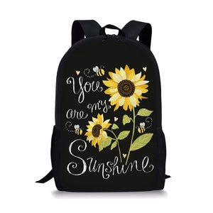 Sunflower Pattern Girls School Bag Padded Back